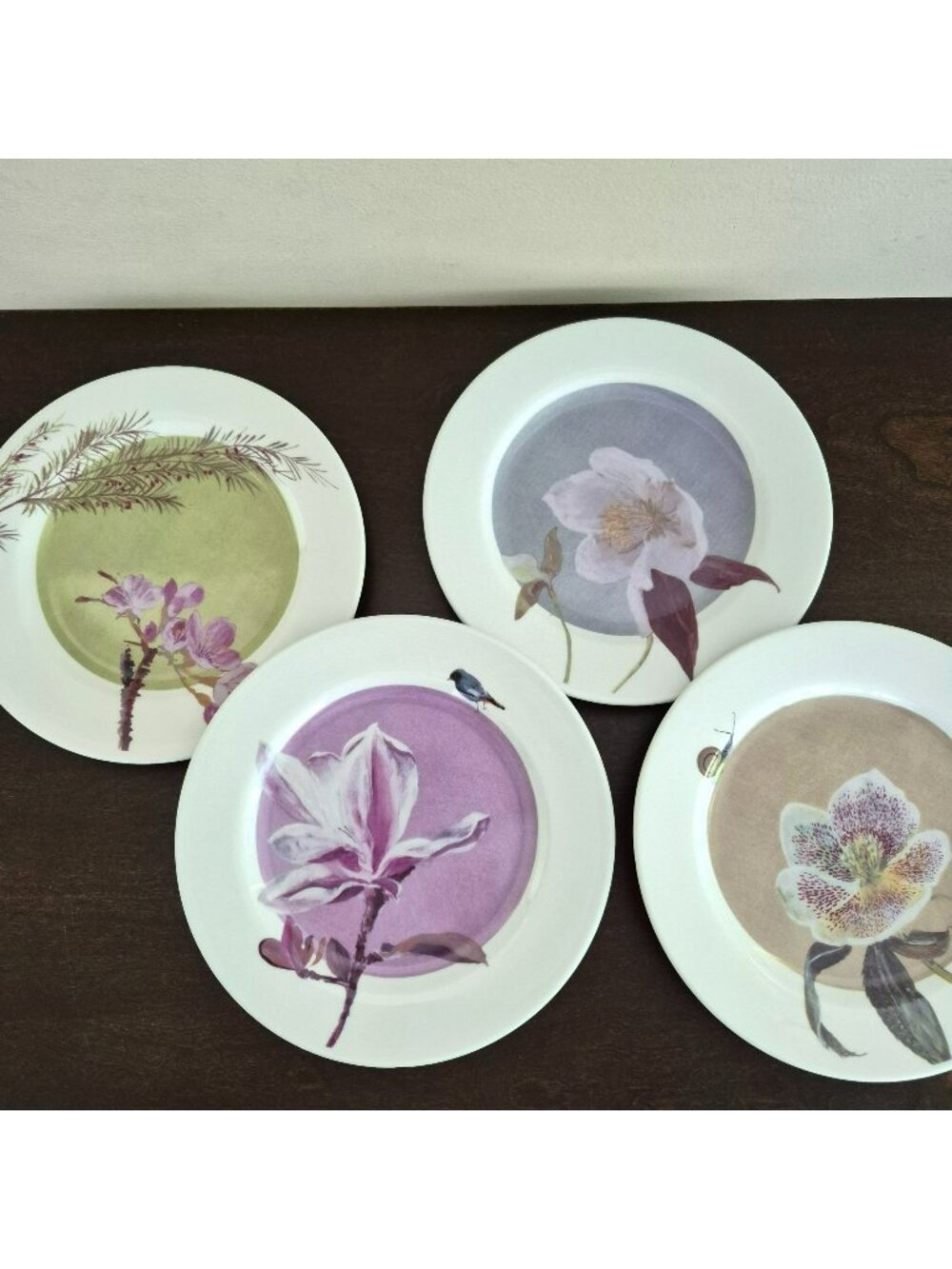 Marshall Fields Botanical Salad Plate Set, Cherry Blossom and Magnolia Flowers
